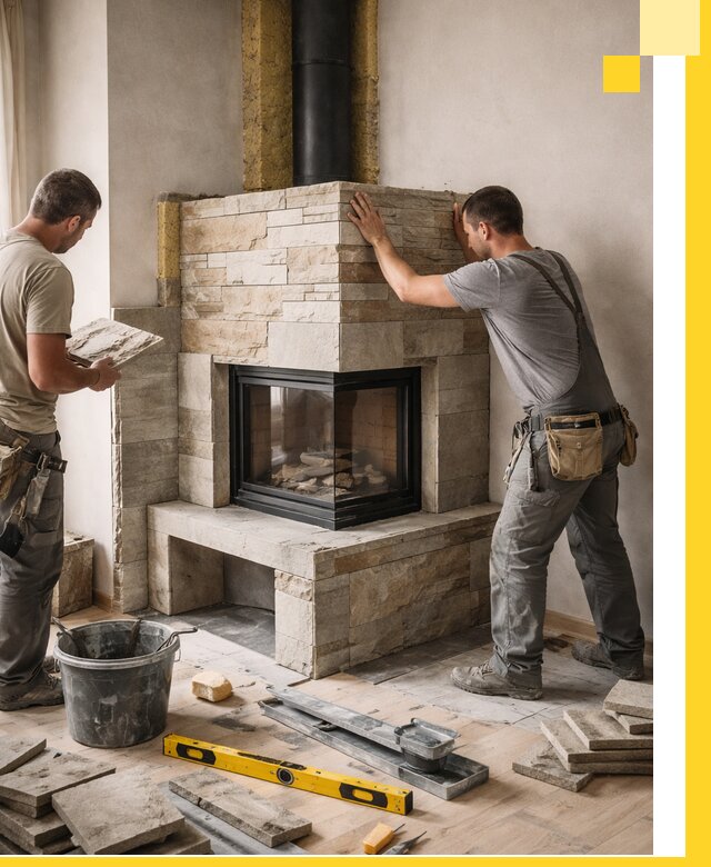 Угловые камины под ключ проект, монтаж и отделка в Шуе