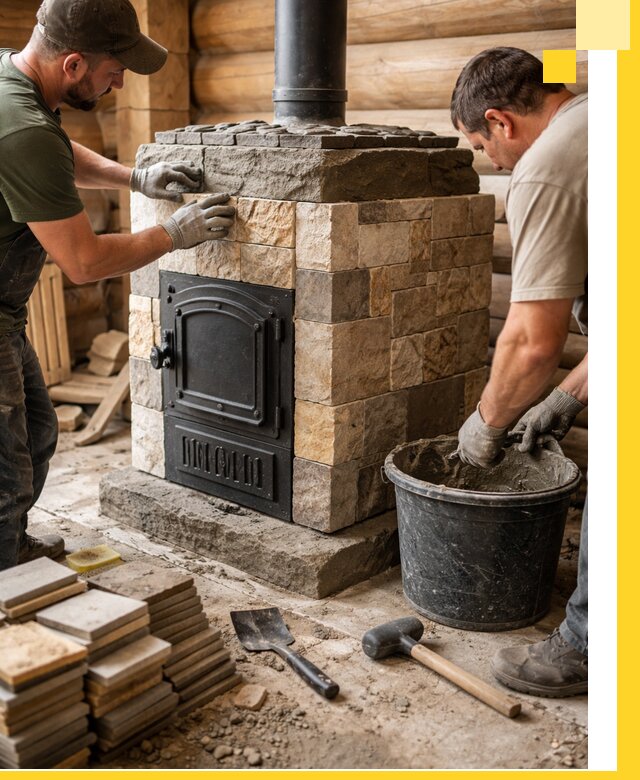 Облицовка банной печи под ключ в Шуе: камень и плитка