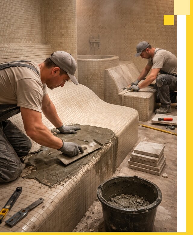 Лежаки для хамама под ключ в Шуе, проект и монтаж