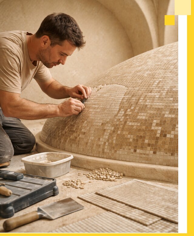 Профессиональная укладка мозаики для хамама под ключ в Шуе